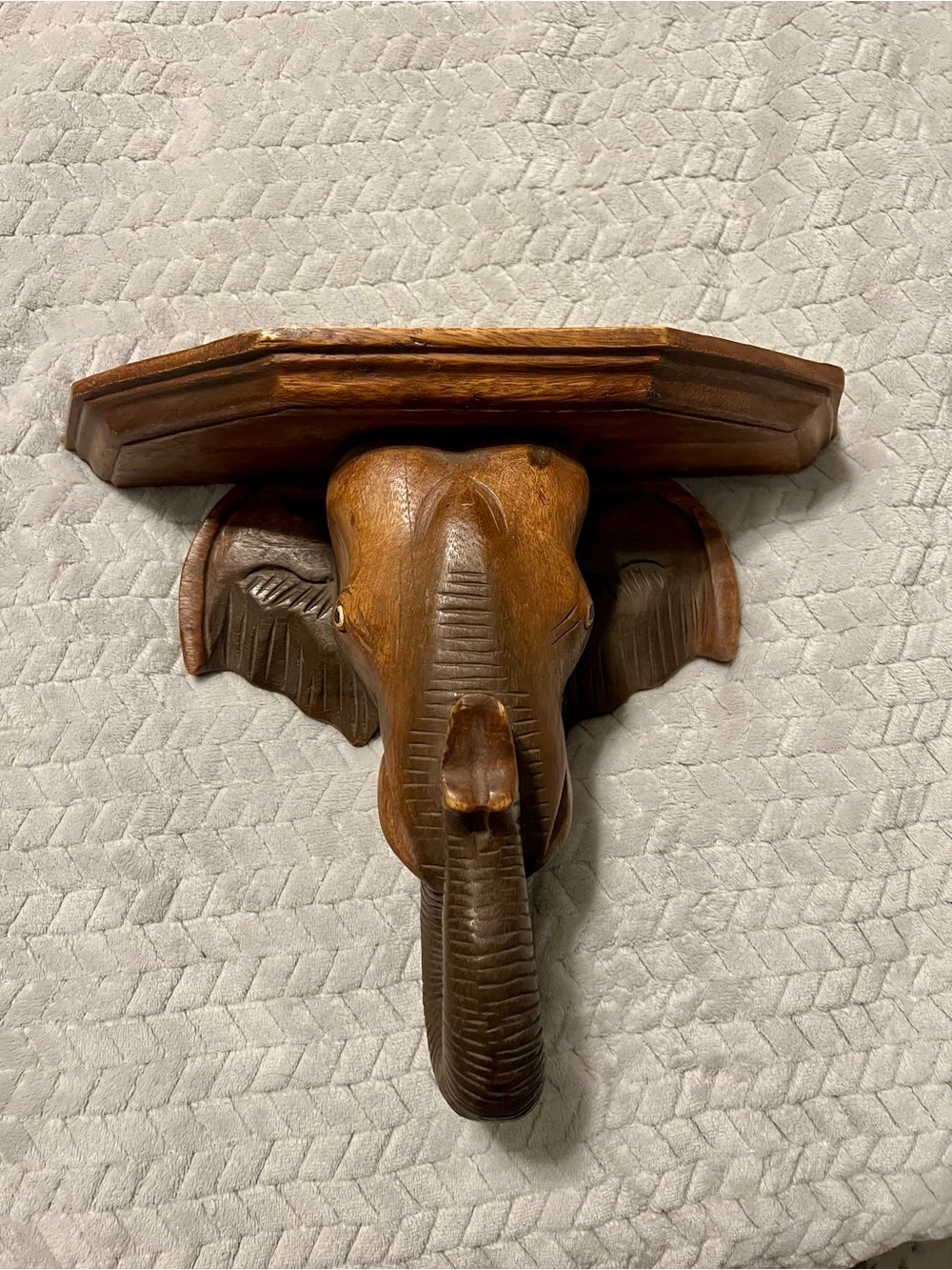Vintage Craved Wood Elephant Head Shelf